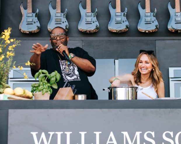 CLOSE UP SHOT OF INDIVIDUALS COOKING LIVE ON WILLIAMS SONOMA CULINARY STAGE DURING BOTTLEROCK FESTIVAL IN NAPA VALLEY