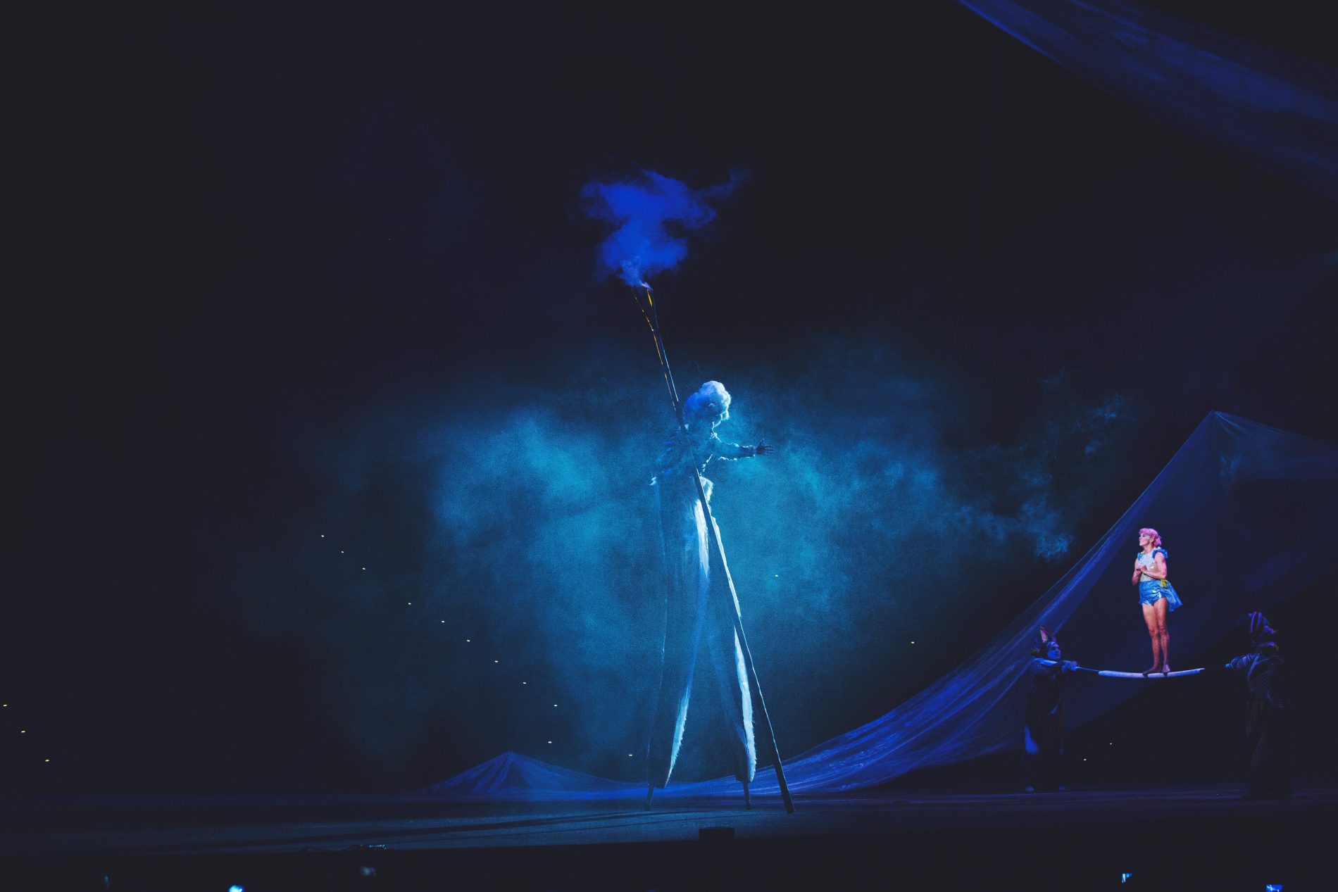 INDIVIDUAL STANDS ON STILTS DURING CIRQUE DU SOLEIL PERFORMANCE